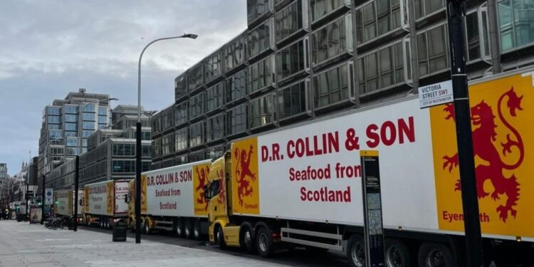VIDEO | “Shellfish” lorries park by Downing Street in Brexit protest