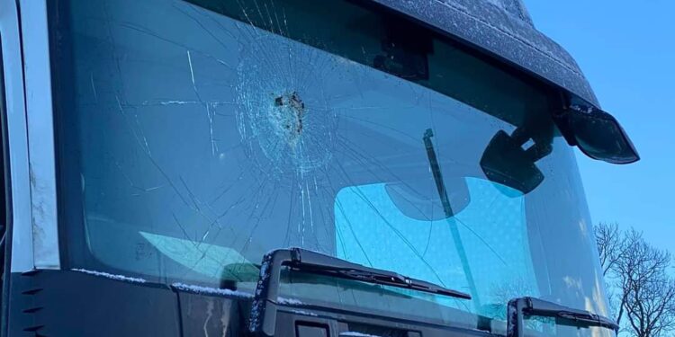 Bricks hurled at lorry on A447 between Hinckley and Ibstock.