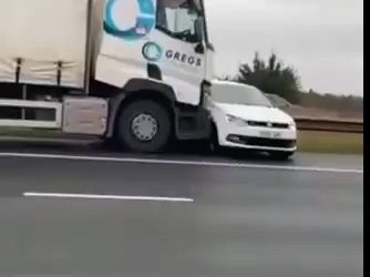VIDEO OOPS | Truck pushes car along motorway