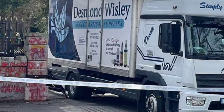 Truck crashes through gates of Russia’s embassy in Dublin