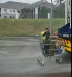 VIDEO OOPS | Off his trolley, in a trolley